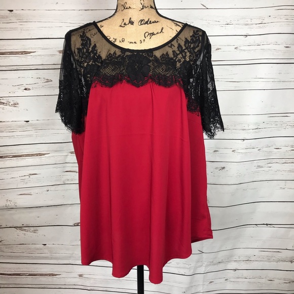 torrid Tops - Torrid red and black satin lace blouse 1X